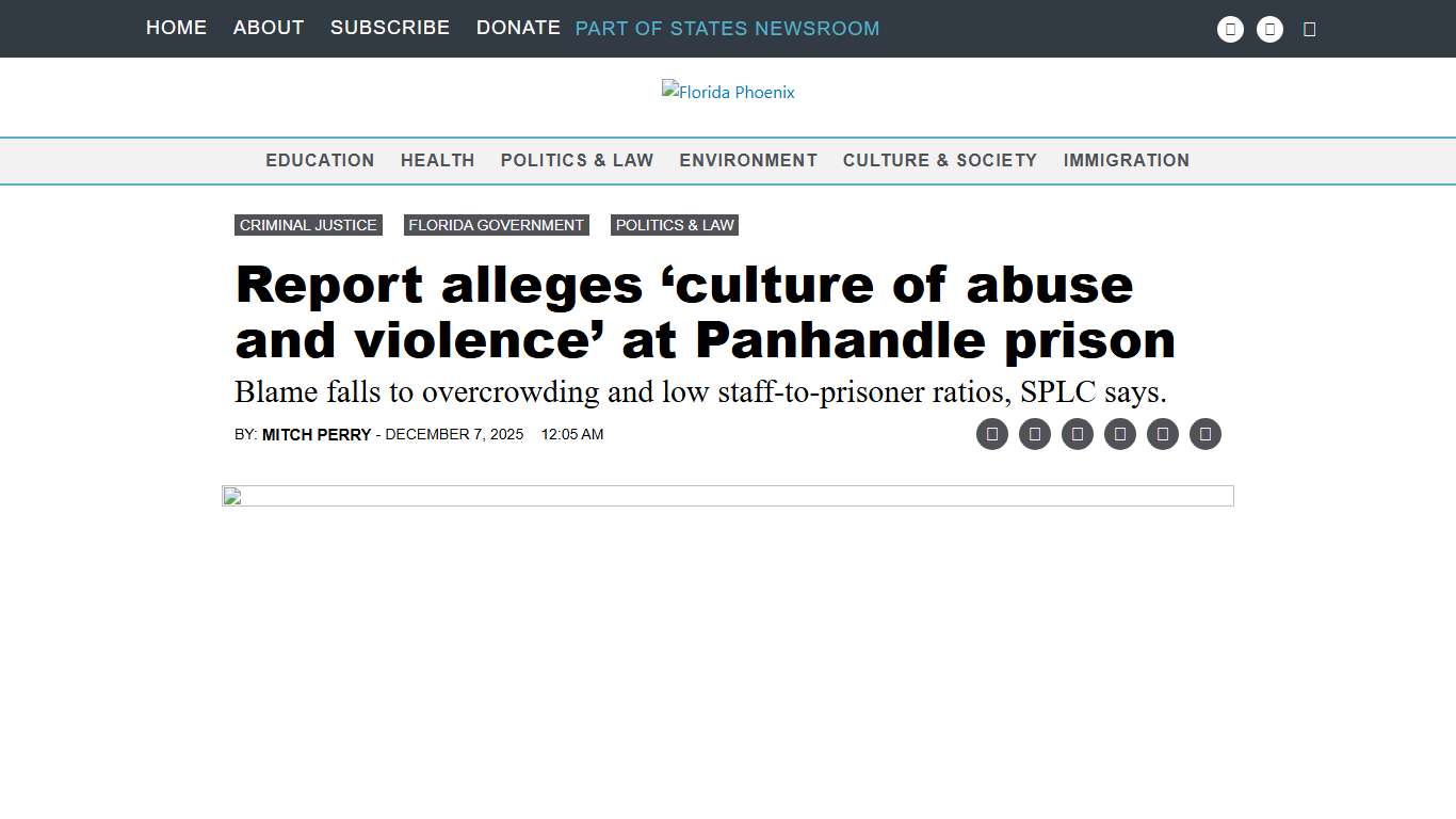 Report alleges 'culture of abuse and violence' at Panhandle prison • Florida Phoenix