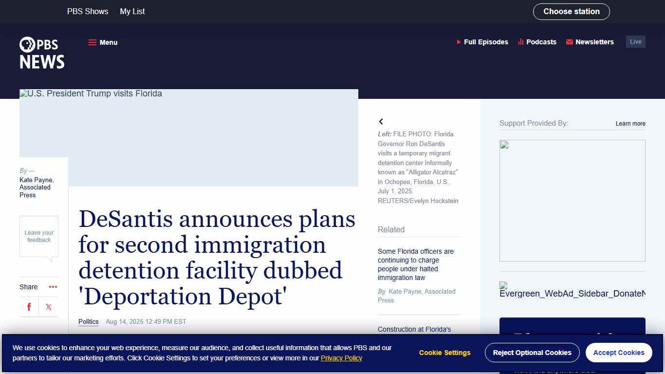 DeSantis announces plans for second immigration detention facility dubbed 'Deportation Depot' | PBS News